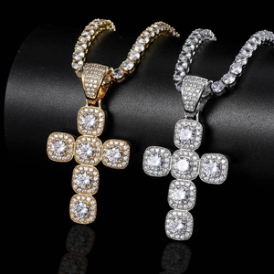 Pendentif croix en zircon avec chaîne tennis en or et argent style hip hop pour homme