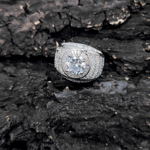 Luxury hip-hop men's ring with large round zircon and baguette diamond-cut stones