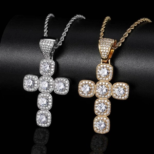 Collier Pendentif Croix Hip Hop Iced Out Cuivre Zircone AAA Micro Pavage Bijoux Pour Hommes Femmes Chaîne Torsadée Streetwear