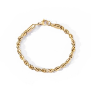 Bracelet chaîne corde torsadée pour homme en acier inoxydable plaqué or 18k avec fermoir