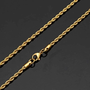 Detail view of gold twisted rope chain necklace with a secure lobster claw clasp