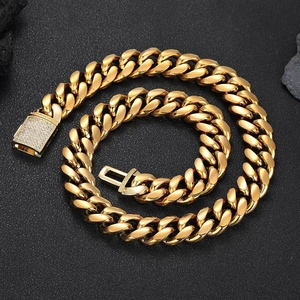 Goldene Miami Cuban Gliederkette für Herren mit Zirkonia besetztem Verschluss