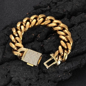 Herren Hip-Hop Panzerarmband in Gold-Finish mit eisbedetzter Zirkonia-Schließe