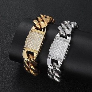 Hip-Hop-Panzerarmbänder in Gold und Silber mit Zirkonia-besetzten Klappverschlüssen