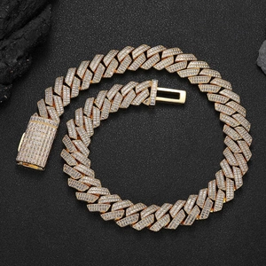 Luxury 20mm gold Cuban link necklace with double row T-shaped cubic zirconia diamonds
