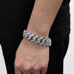 Gourmette cubaine pour homme en argent avec double rangée de zircons baguette de 20mm