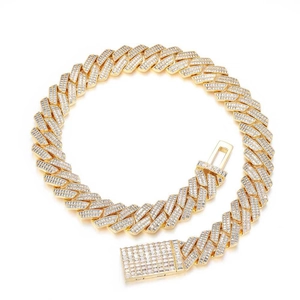 20mm gold-plated iced-out Cuban link chain necklace with pave-set square cubic zirconia stones