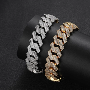 Bracelets gourmette hip hop 20mm pour hommes en or et argent avec pierres zircons