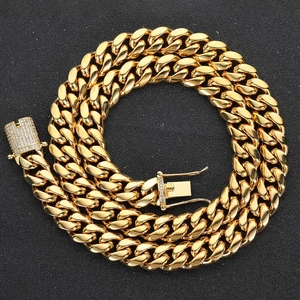 Herren Hip Hop Cuban Link Halskette Edelstahl Zirkonia Doppelseitiger Iced Out Verschluss Schmuck Für Männer Party Streetwear Halskette