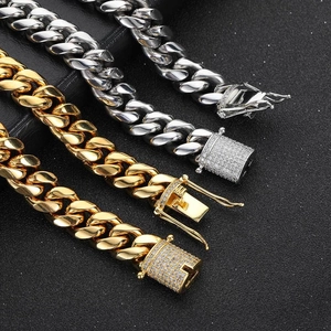 Hip hop Cuban link bracelets in gold and silver with iced out diamond square clasps