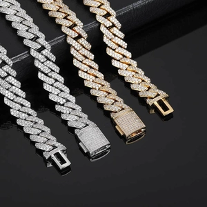 Colliers cubains 10mm double rangée de zircons en placage d'or et d'argent
