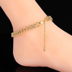 Tobillera de Eslabón Cubano Ancho de Lujo de Cobre Chapado en Oro Con Zirconia AAA Iced Out Pulsera de Tobillo Para Mujer Joyería Hip Hop