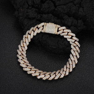 Bracelet cubain 10mm en or glacé avec double rangée de diamants pour hommes
