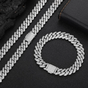 Ensemble collier et bracelet cubain 10mm en argent S925 et moissanite pour homme