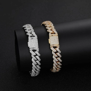 Bracelets gourmette 10mm sertis de zircons, finitions or et argent de style hip hop