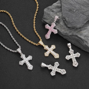 Pendenti a croce hip hop con pietre di zirconia cubica e catene a corda in vari colori