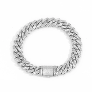 Bracelet maille cubaine de 10mm en argent 925 serti de moissanites style hip hop