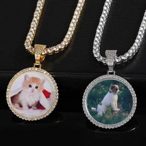 Hip Hop Rund Fotorahmen Anhänger Halskette Für Herren Iced Out Zirkonia Kupfer Vergoldet DIY Personalisierte Schmuck