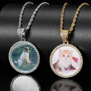 Hip-Hop-Fotoanhänger in Gold und Silber mit Zirkoniasteinen und Seilketten für Herren