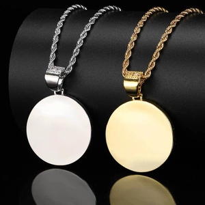 Gold und Silber Hip Hop Foto-Anhänger rund mit Kordelkette für personalisierte DIY Kette