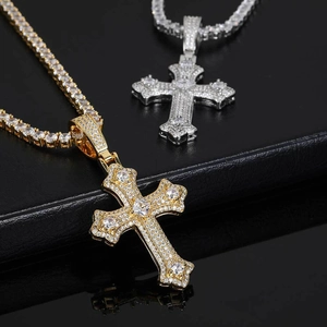 Iced Out Cross Pendant Necklace Copper Zirconia Hip Hop Jewelry Retro Religious Crucifix Rope Chain Necklace For Men Women