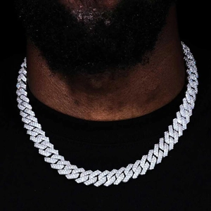 Ασημένια αλυσίδα Cuban Link 14mm με διπλή σειρά διαμαντιών για στυλ hip hop
