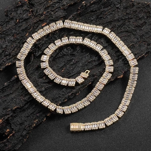 Iced out 8mm gold tennis chain necklace with square zircon stones for hip hop men