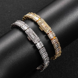 Bracelet chaîne à maillons en zircon glacé or et argent style hip hop pour hommes