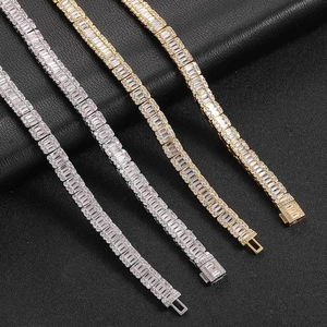 Iced out 8mm baguette-cut tennis bracelet set with cubic zirconia in gold and silver finish