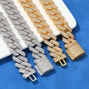 14mm Iced Out Cuban Link Kette mit funkelnden Diamanten in Gold und Silber Ausführung