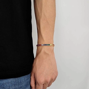 Regenboog tennisarmband voor heren met 4mm vierkante gekleurde zirkonia in goudkleur