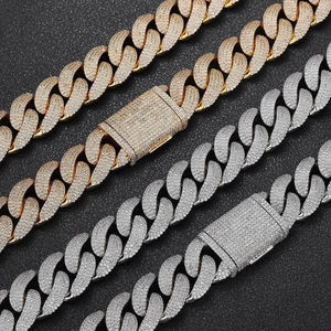 Ensemble de Bijoux Chaîne à Mailles Gourmette en Cuivre et Zirconia Hip Hop Collier et Bracelet Givré pour Hommes Femmes