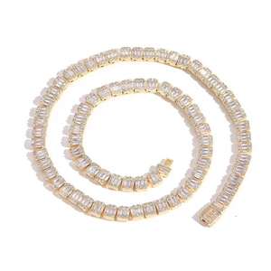 8mm gold-plated tennis necklace with baguette-cut cubic zirconia in a spiral layout