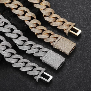 Iced-out 20mm cuban link chains in gold and silver with zircon stones for men
