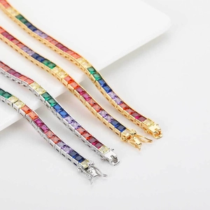 Bracelet tennis arc-en-ciel 4mm avec zircons carrés et placage en or et argenté
