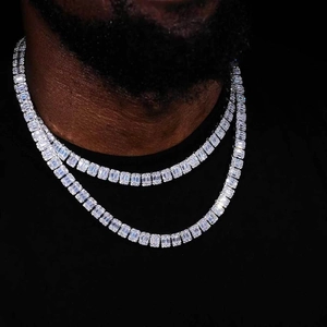 Luxury 8mm hip hop emerald cut zircon tennis chain necklaces on a male model