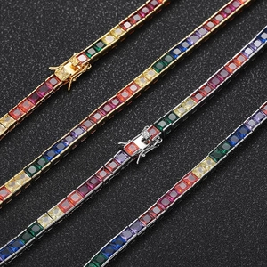 Bracelet tennis 4mm zircone arc-en-ciel avec placage or et argent brillant