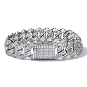 Hip Hop 14mm rhodiniertes Silber Cuban Link Armband mit vereisten Moissanit Steinen