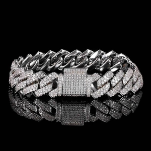 Icy 14mm silbernes Cuban Link Armband mit Zirkonia-Diamanten für Hip-Hop-Mode-Stil