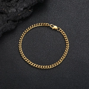 Bracelet gourmette pour homme en acier inoxydable doré poli avec fermoir mousqueton