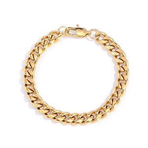 Bracelet cubain pour homme en acier inoxydable doré 18K avec fermoir mousqueton