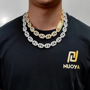 Chaîne cubaine 16mm or et argent sertie de zircons avec maillons marins hip hop