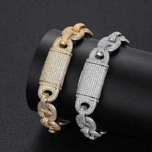 Bracelets cubains 16mm glacés en or et argent avec zircons pavés pour hommes