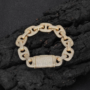 Bracelet maille marine 16mm doré avec pavage de zirconiums de style hip-hop luxe
