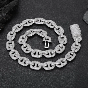 Chaîne mariner 16mm style hip hop en argent sertie de zircons cubiques brillants pour homme