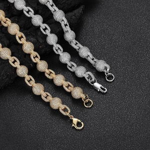 Iced out hip hop bubble chain bracelets in gold and silver finish with cubic zirconia