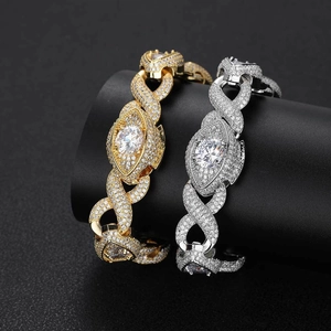 Iced out 15mm cuban link hip hop bracelet with marquise cut stone in gold and silver