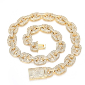 Chaîne marinière 16mm dorée style hip hop avec zircons sertis pour homme