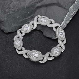 Luxurious hip hop Cuban chain bracelet for men with round zircon stones and pavé diamonds