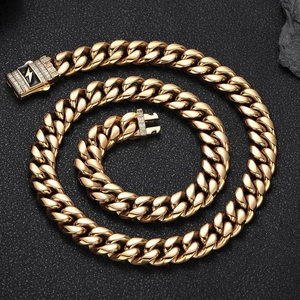 Hip hop gold Cuban link necklace featuring a luxury lightning bolt zircon spring clasp